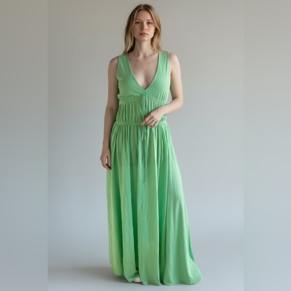 Vintage Green V-Neck Long Slip Dress Size Medium